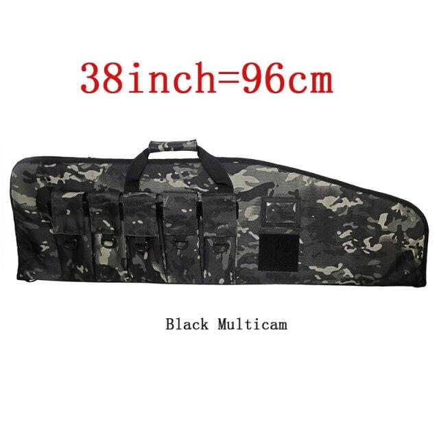 Tactical Rifle Case in three sizes, showcasing durable nylon material and multiple magazine pouches.