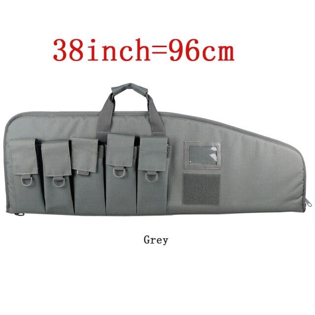 Tactical Rifle Case in three sizes, showcasing durable nylon material and multiple magazine pouches.