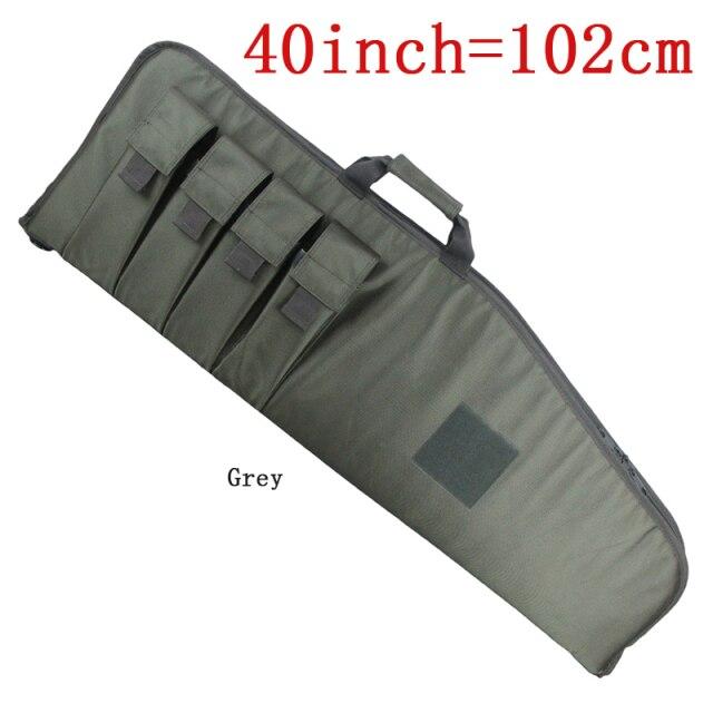 Tactical Rifle Case in three sizes, showcasing durable nylon material and multiple magazine pouches.