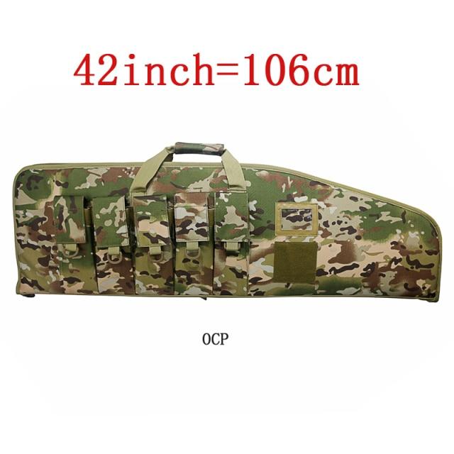 Tactical Rifle Case in three sizes, showcasing durable nylon material and multiple magazine pouches.