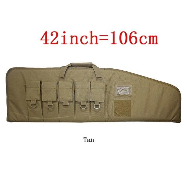 Tactical Rifle Case in three sizes, showcasing durable nylon material and multiple magazine pouches.