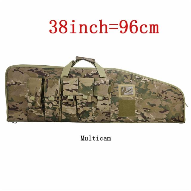 Tactical Rifle Case in three sizes, showcasing durable nylon material and multiple magazine pouches.