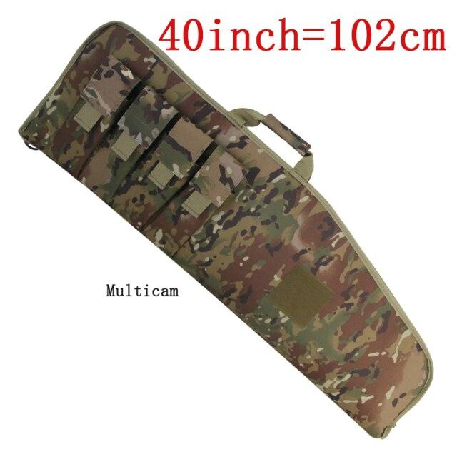 Tactical Rifle Case in three sizes, showcasing durable nylon material and multiple magazine pouches.