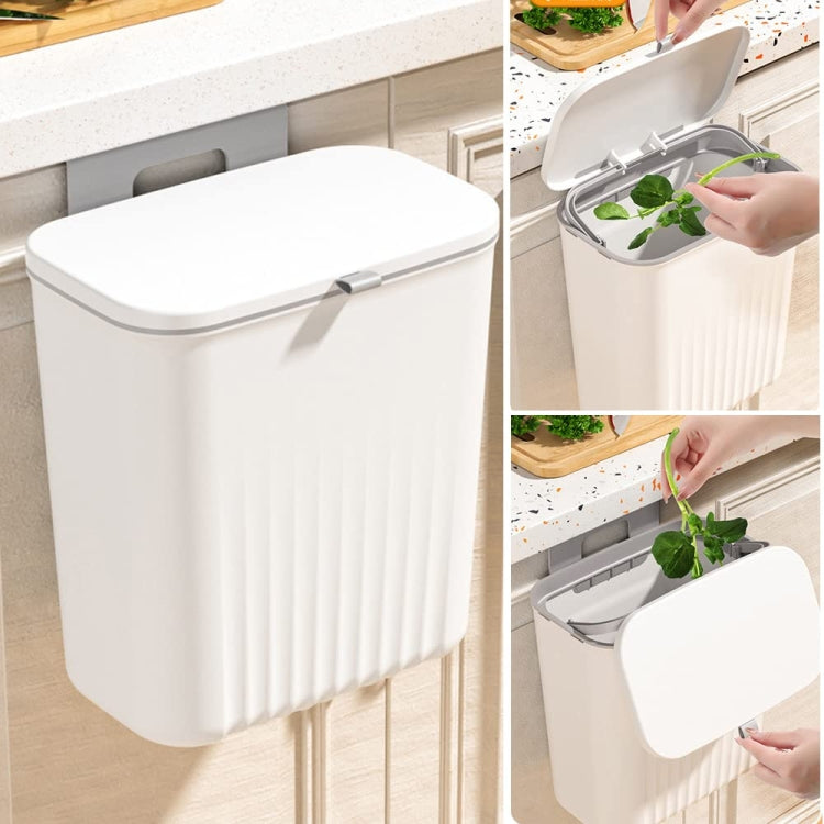 9L Kitchen Hanging Waste Bin with Lid, featuring a sliding cover and wall-mounted design for easy waste disposal under the sink.