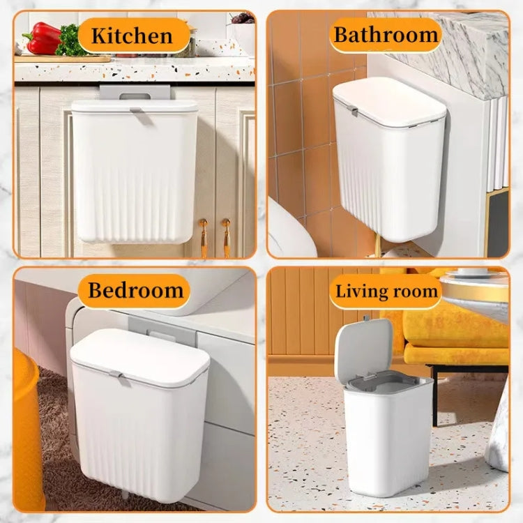 9L Kitchen Hanging Waste Bin with Lid, featuring a sliding cover and wall-mounted design for easy waste disposal under the sink.