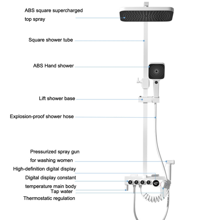 A11 Three Gear Round Tube Hot and Cold Shower Head Set featuring LED display and three spray modes, designed for modern bathrooms.