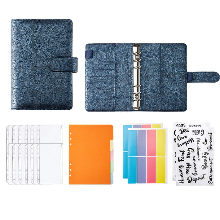 A5 YMX-007 PU Leather Budget Binder Notebook with embossed design and zipper pockets, showcasing its elegant and functional features.