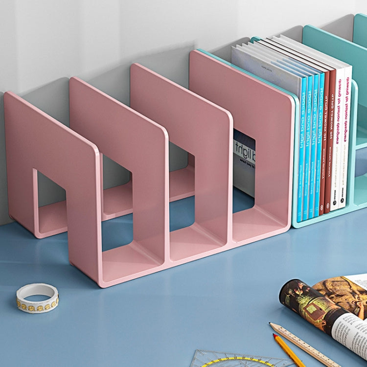 Acrylic Desktop Bookend Book Storage Rack showcasing a stylish and organized desktop with books and stationery neatly arranged.