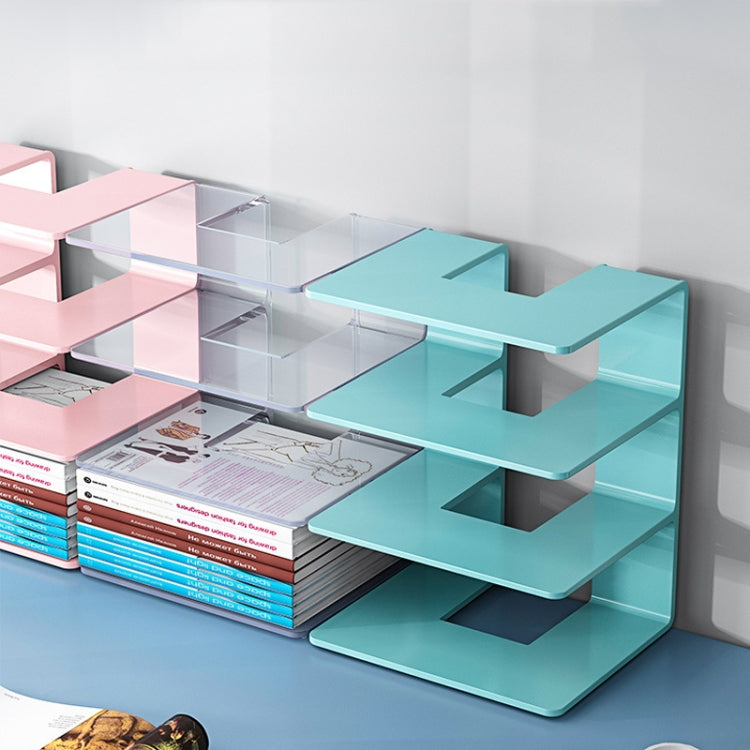 Acrylic Desktop Bookend Book Storage Rack showcasing a stylish and organized desktop with books and stationery neatly arranged.