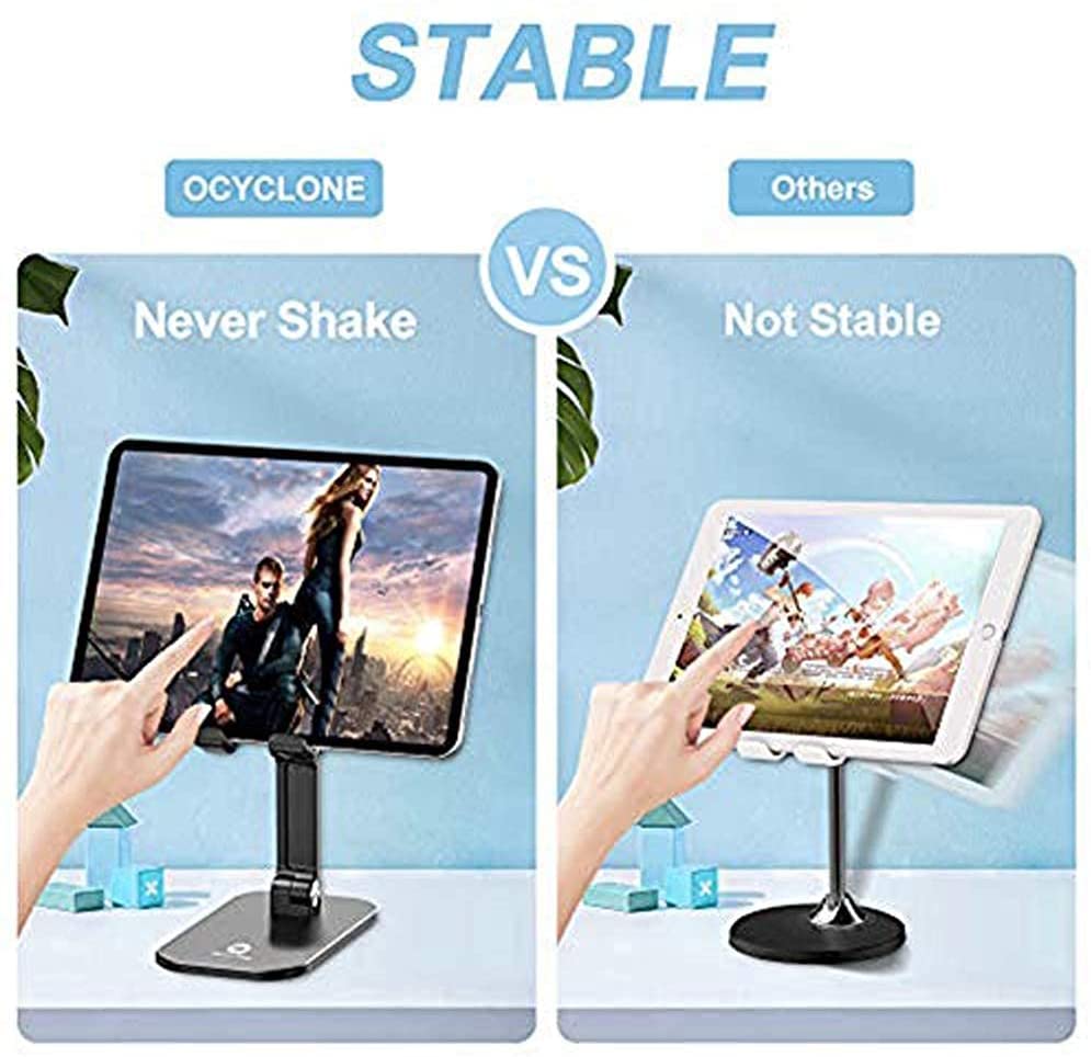 Adjustable Angled Cell Phone Stand for Desk, showcasing its sturdy design and adjustable features, compatible with various smartphones and tablets.