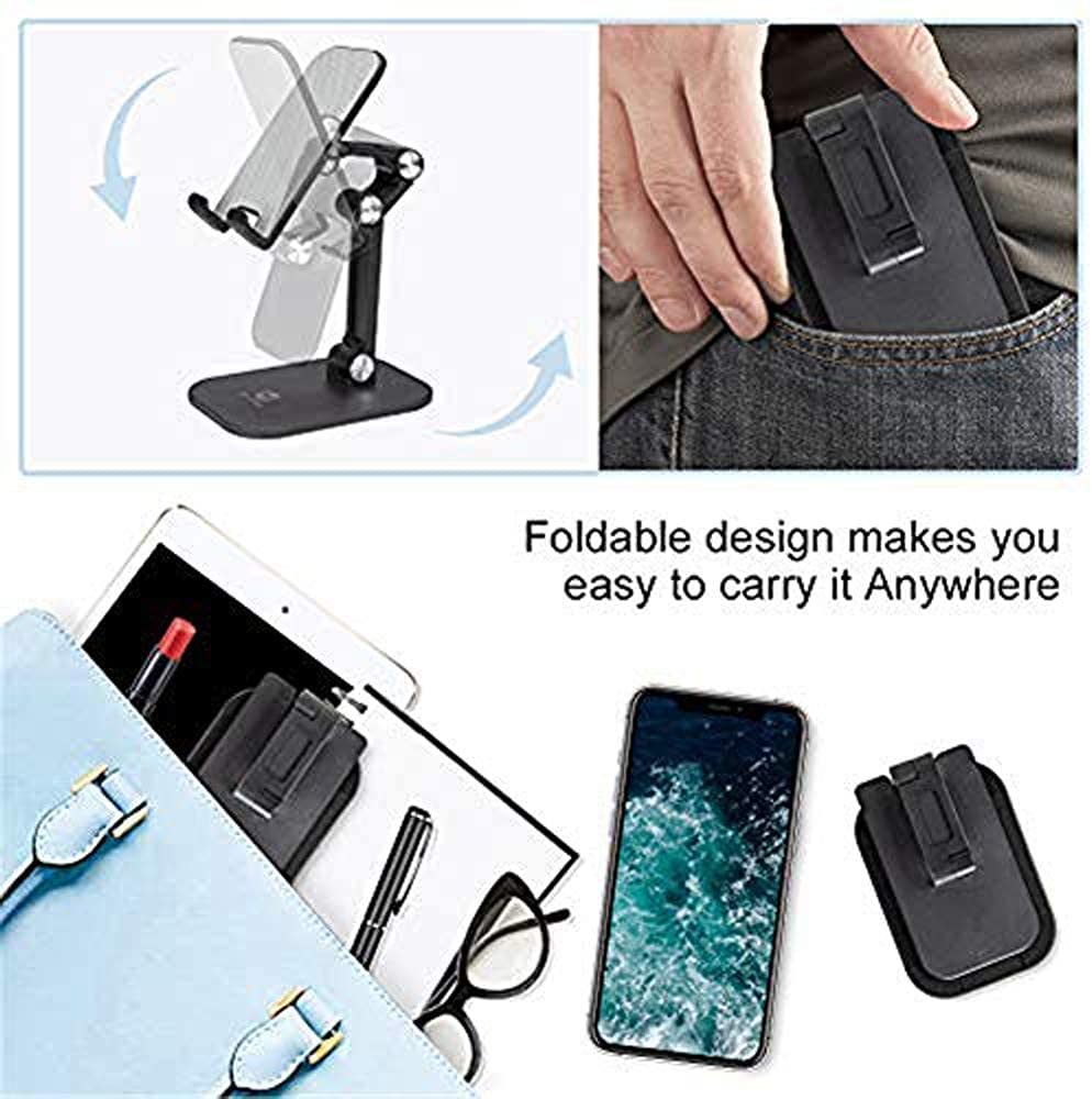 Adjustable Angled Cell Phone Stand for Desk, showcasing its sturdy design and adjustable features, compatible with various smartphones and tablets.