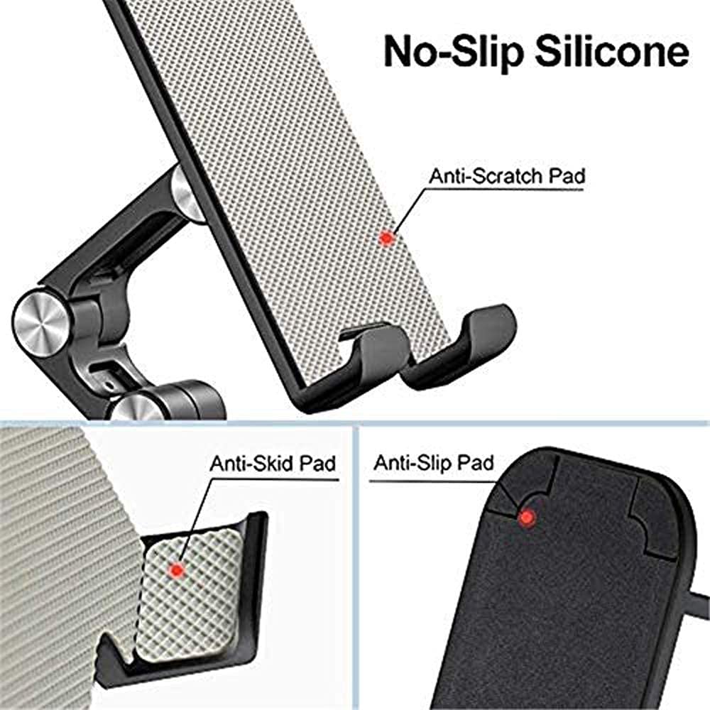 Adjustable Angled Cell Phone Stand for Desk, showcasing its sturdy design and adjustable features, compatible with various smartphones and tablets.