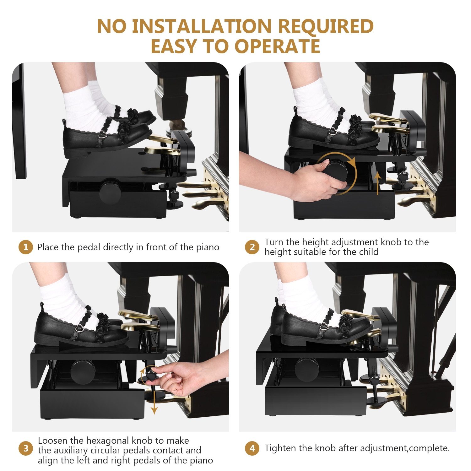 Adjustable Piano Pedal Extender Bench with two pedals, height adjustable from 5 to 7.5 inches, designed for comfort and stability.