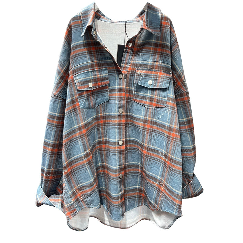 A stylish plaid shirt featuring a loose fit, designed for comfort and a youthful appearance, available in various colors.