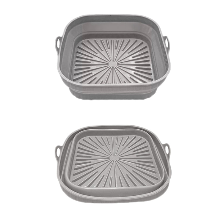 Air Fryer Grill Mat made of high temperature resistant silicone with a 3D drainage groove pattern, featuring raised rim and double ear carry handles.