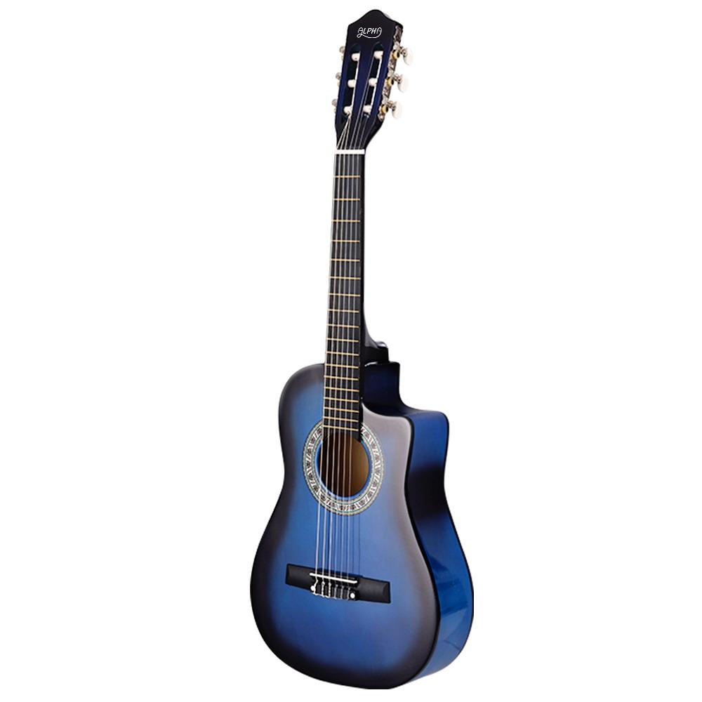 Alpha 34-inch Classical Acoustic Guitar in blue with a sleek finish, ideal for kids and beginners, displayed with accessories.