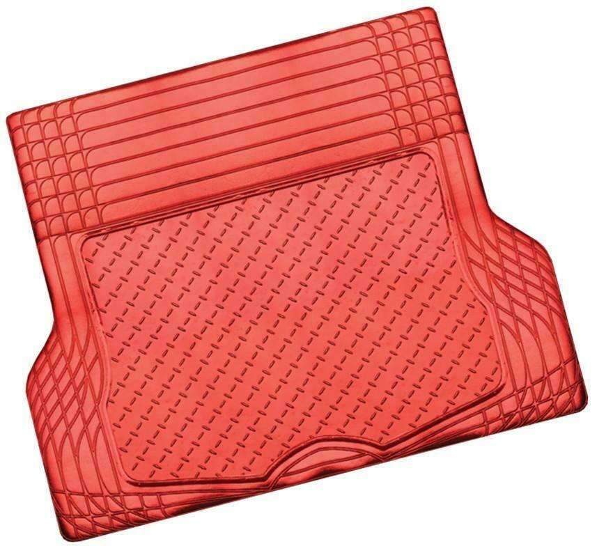 Aluminium Look 1-Piece Boot Mat in Red, showcasing its heavy-duty rubber material and stylish design.