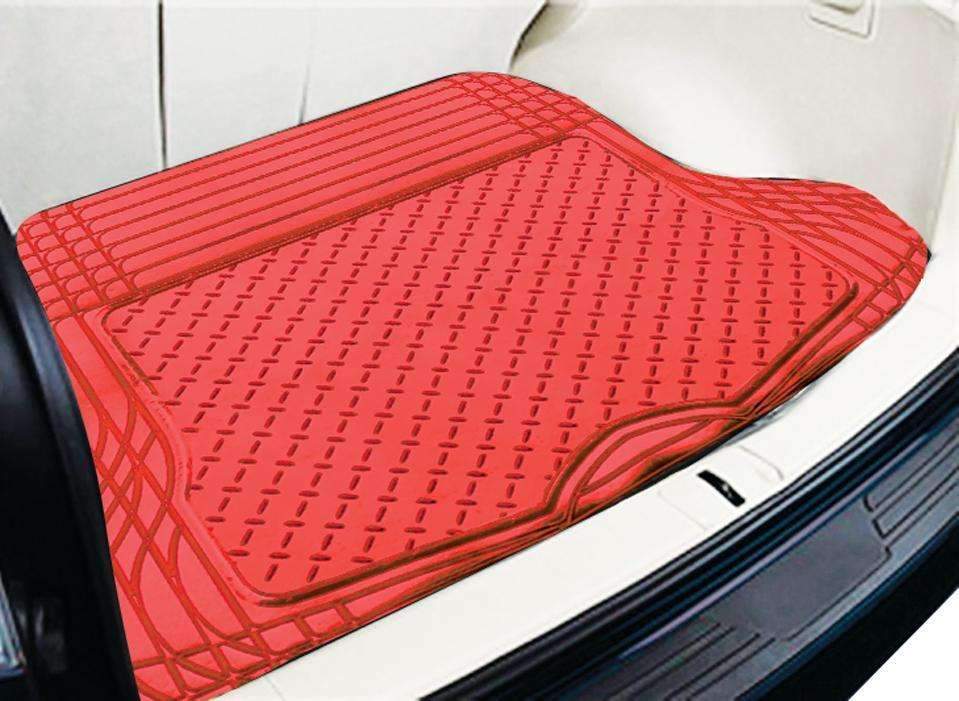 Aluminium Look 1-Piece Boot Mat in Red, showcasing its heavy-duty rubber material and stylish design.