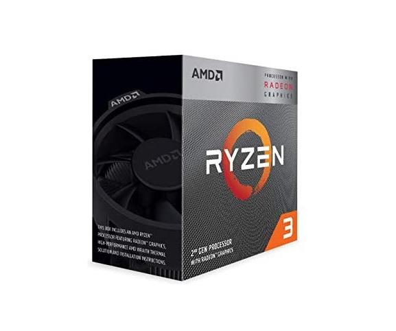 AMD-P Ryzen 3 3200G CPU with Wraith Stealth cooler, showcasing its 4 cores and sleek design.