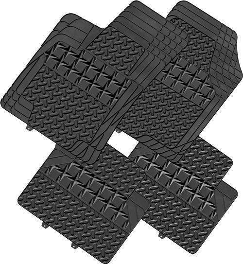 AMOS 4-Piece Car Mat set in black rubber, showcasing deep tread design and anti-slip backing.