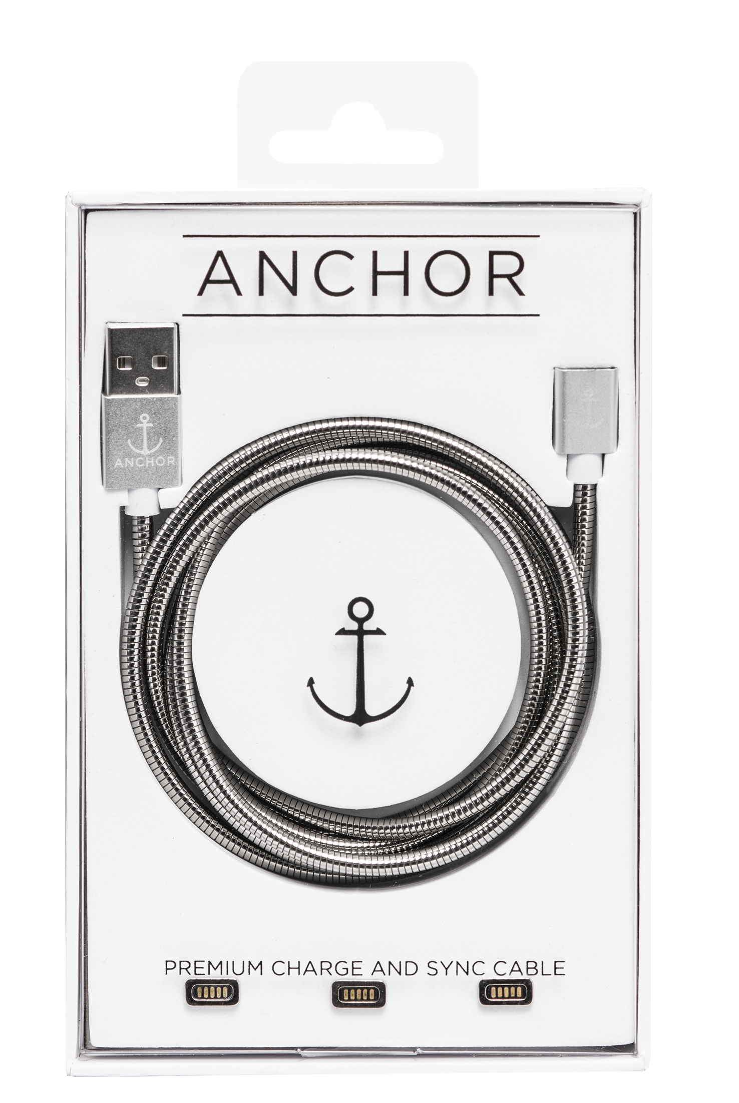 Anchor Cable 2.0 featuring stainless steel design and magnetic connectors for versatile charging.