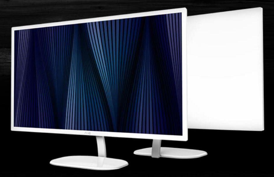 AOC 31.5-inch VA Panel QHD Monitor with sleek white design and narrow bezels, showcasing vibrant colors and high resolution.