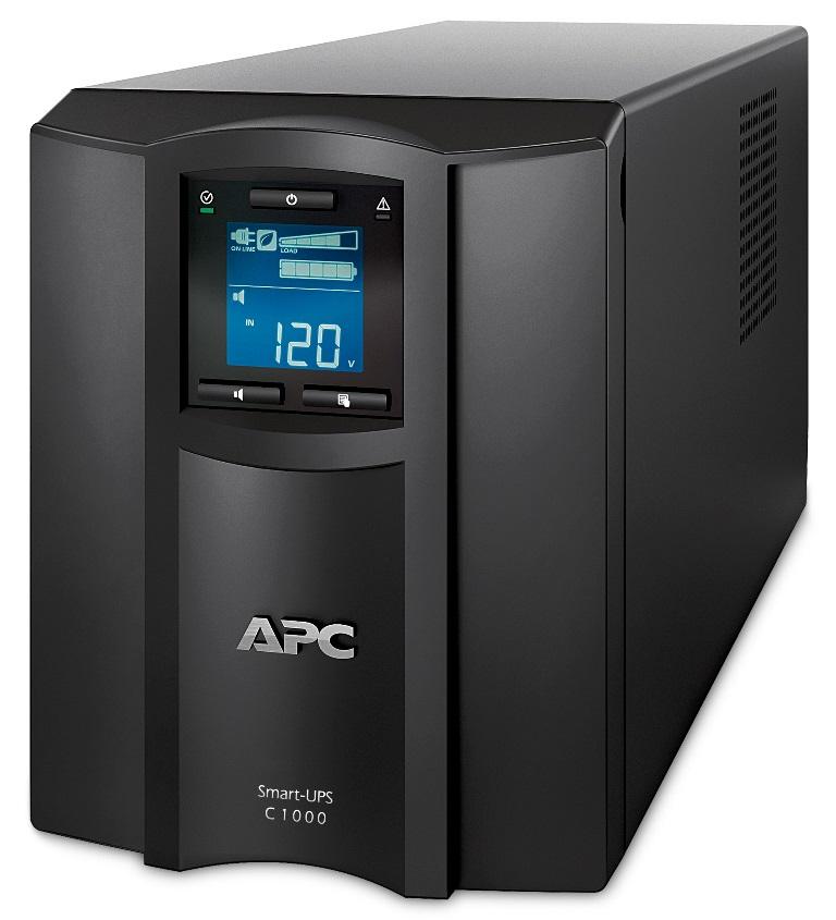 APC Smart-UPS C 1000VA LCD 230V Tower UPS with SmartConnect, showcasing its LCD display and compact design.