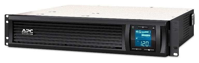 APC Smart-UPS C 1000VA LCD Rack Mount 2U 230V with SmartConnect, showcasing its sleek design and LCD display.