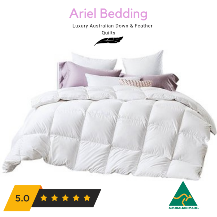 Ariel Miracle King Size Quilt made of 95% Duck Down and 5% Duck Feather, featuring a luxurious Japara cotton cover.