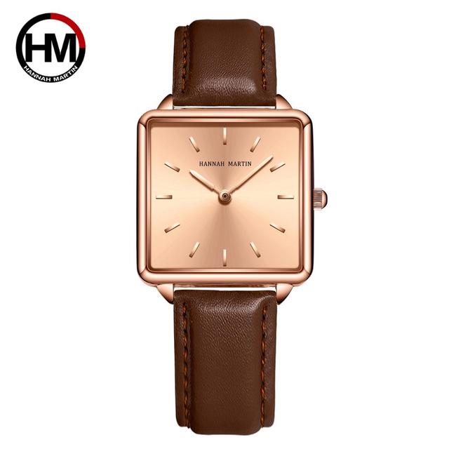 Arrival Full Solid Stainless Steel Square Dial Japan Movement Quartz watch in rose gold, featuring a square dial and stainless steel band.