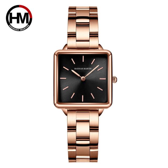 Arrival Full Solid Stainless Steel Square Dial Japan Movement Quartz watch in rose gold, featuring a square dial and stainless steel band.