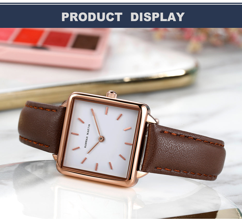 Arrival Full Solid Stainless Steel Square Dial Japan Movement Quartz watch in rose gold, featuring a square dial and stainless steel band.