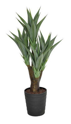 A 100cm tall artificial agave plant with spiny pastel green leaves in a stylish black planter, perfect for indoor decor.