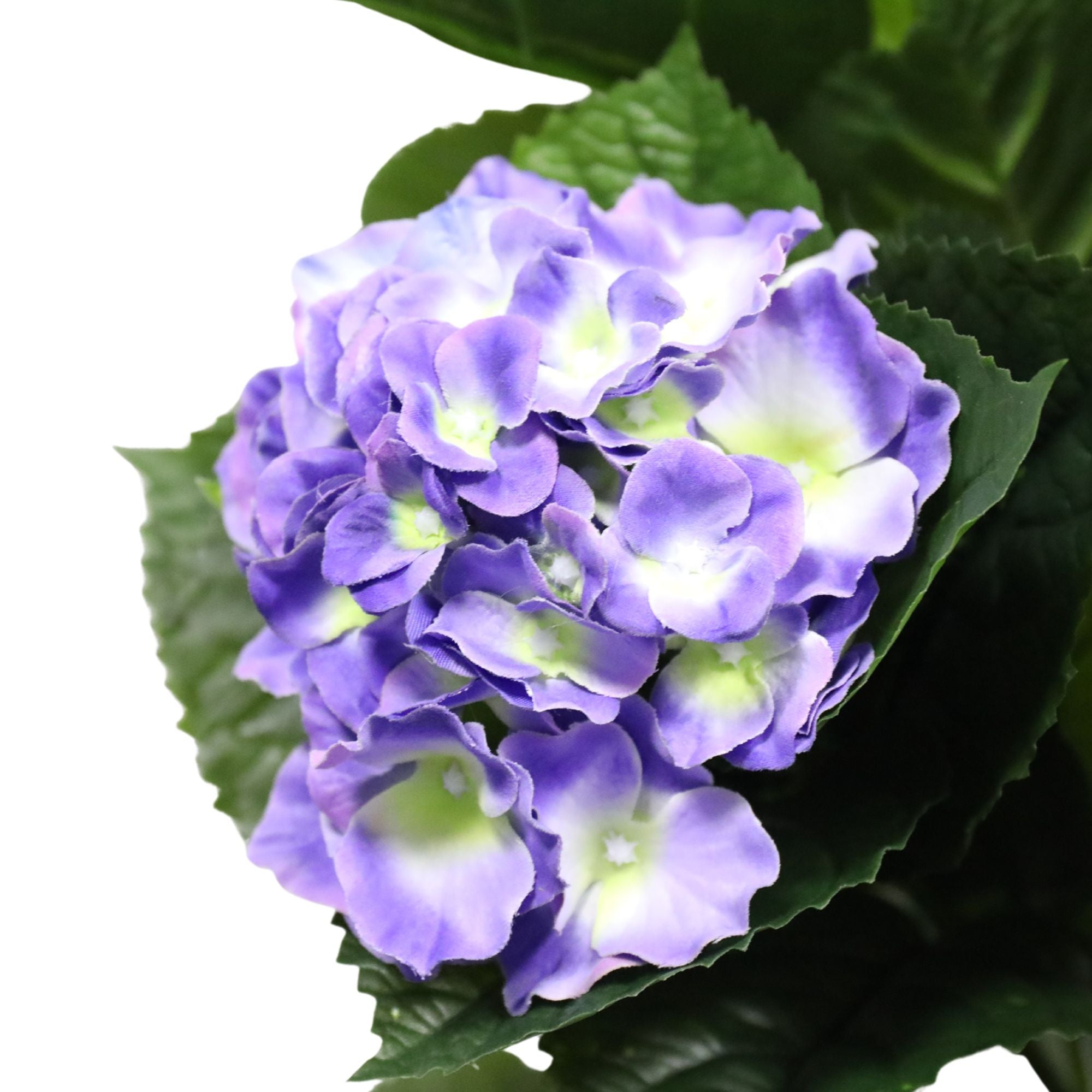 A beautiful 74cm artificial hydrangea plant featuring mixed purples and yellows, showcasing its lifelike appearance and vibrant colors.