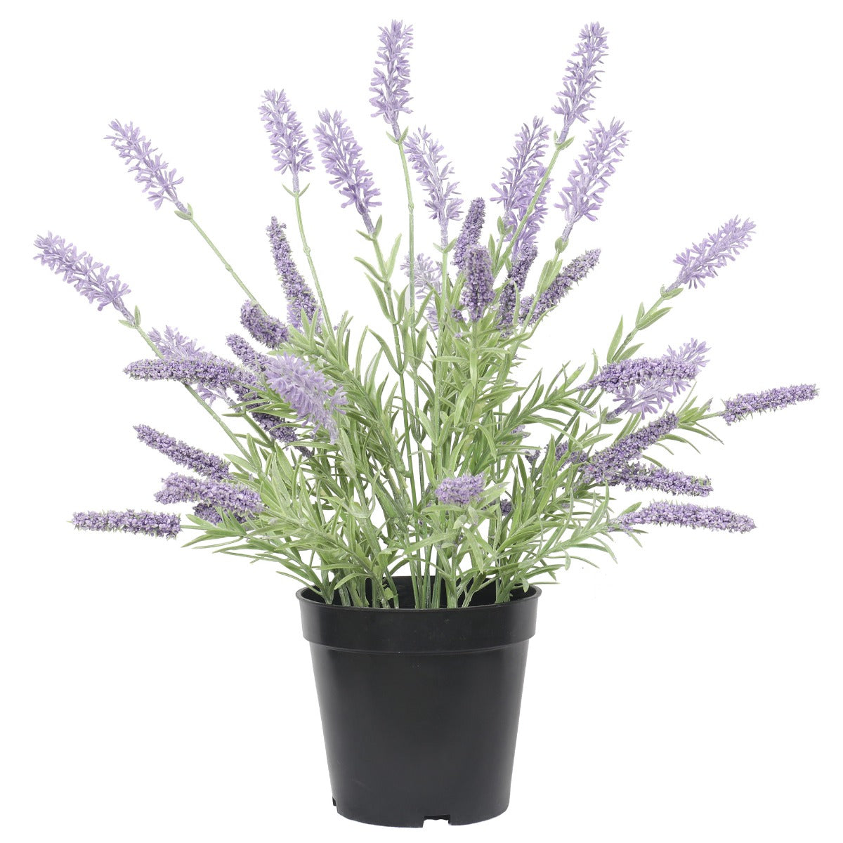 A vibrant 40cm artificial lavender plant in a small pot, showcasing realistic purple flowers and lush green leaves, perfect for home decor.