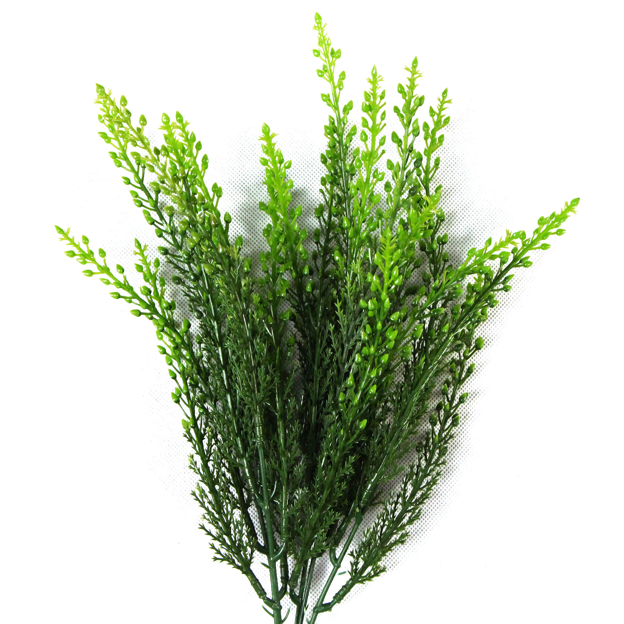 A vibrant 30cm Artificial Long Wild Grass stem, showcasing its UV-resistant features and lush green appearance, perfect for home decor.