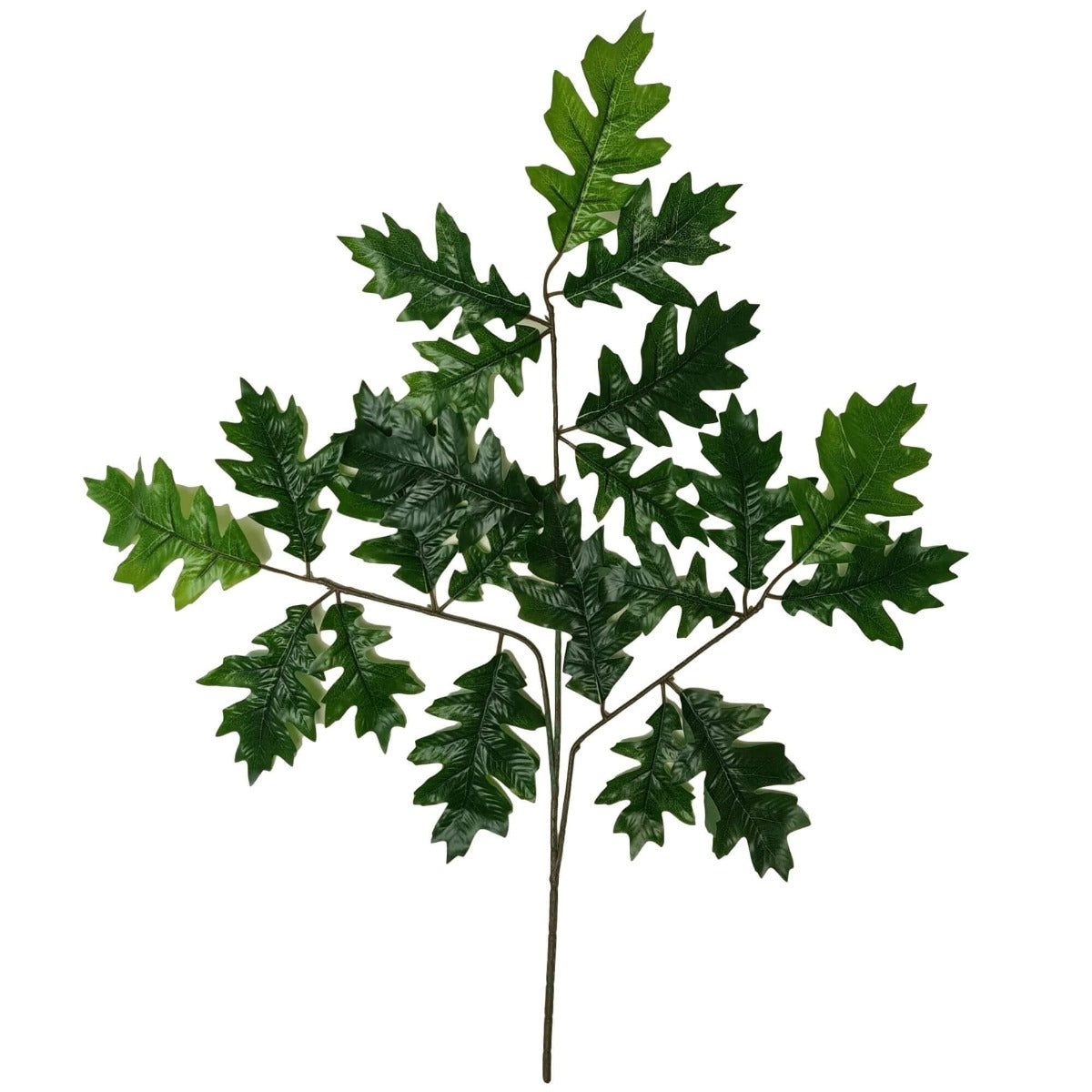 A single branch of 63cm artificial oak leaves with realistic green foliage, perfect for home decor and floral arrangements.