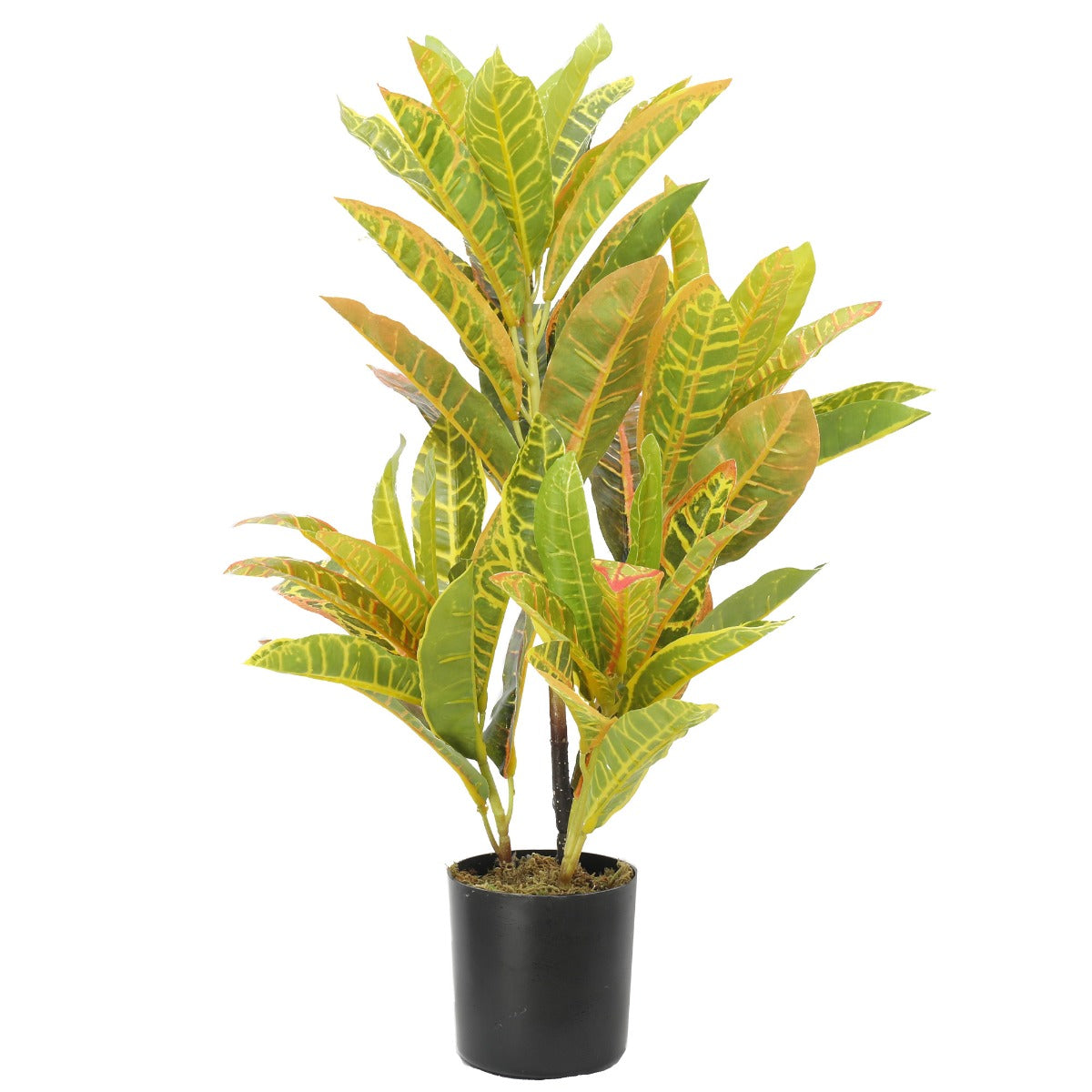 Artificial Potted Flaming Zebra plant with vibrant foliage in a decorative pot, showcasing its vivid colors and compact size.