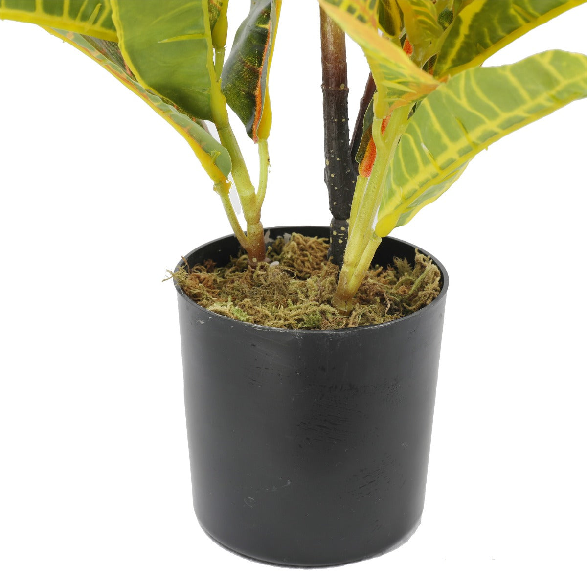 Artificial Potted Flaming Zebra plant with vibrant foliage in a decorative pot, showcasing its vivid colors and compact size.