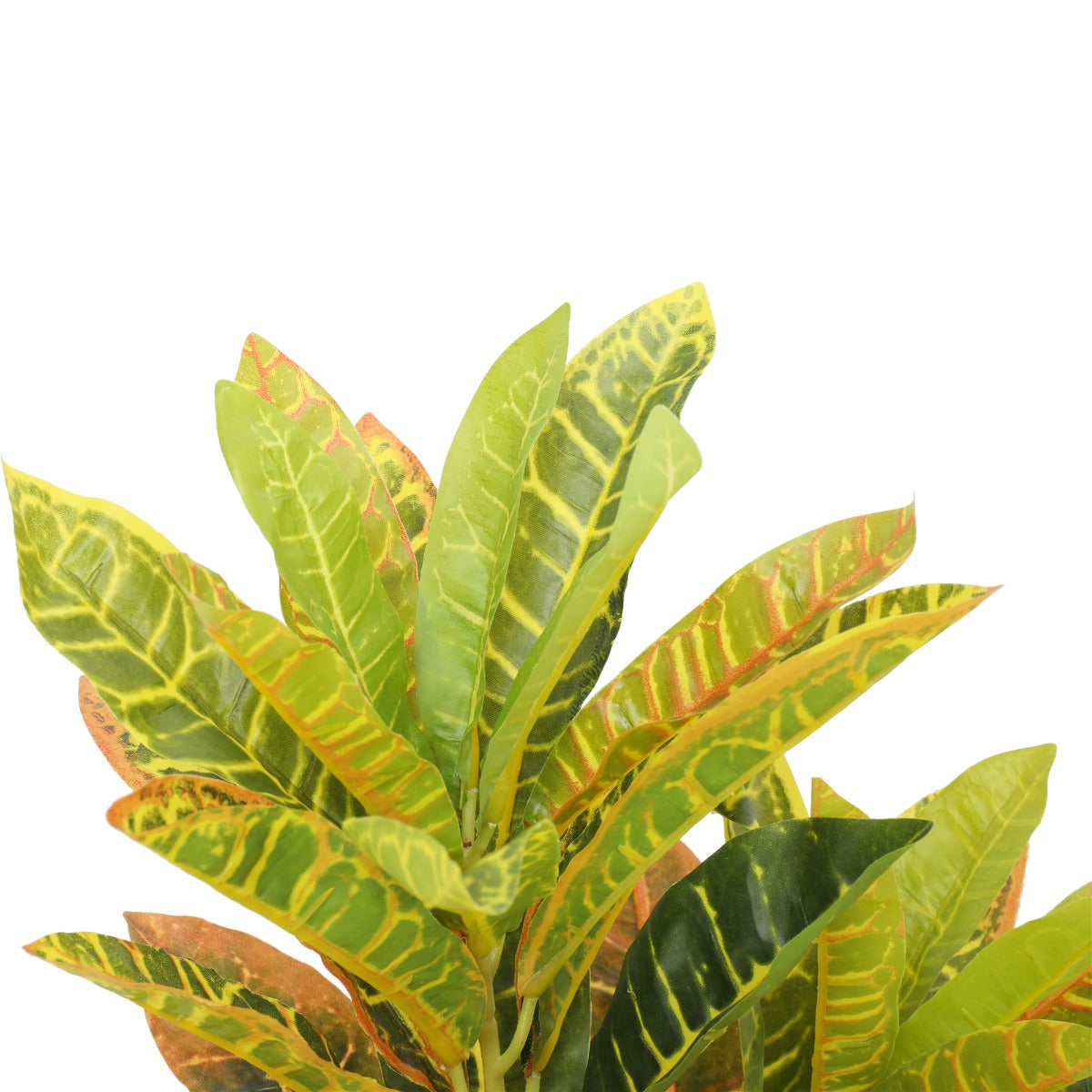 Artificial Potted Flaming Zebra plant with vibrant foliage in a decorative pot, showcasing its vivid colors and compact size.