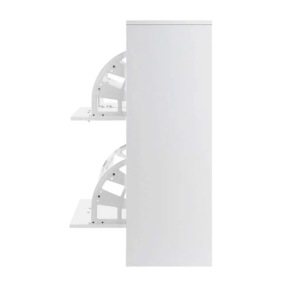 Artiss 2 Door Shoe Cabinet in White with adjustable shelves and stylish handles, designed for organized shoe storage.