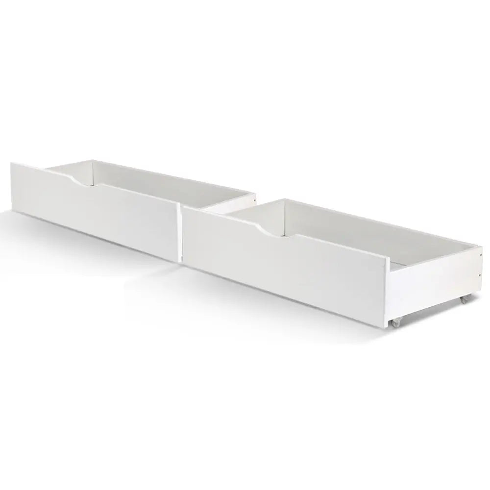 Artiss 2x Storage Drawers Trundle in white, made of solid pine wood, featuring smooth castors and safe edges, designed for single wooden bed frames.