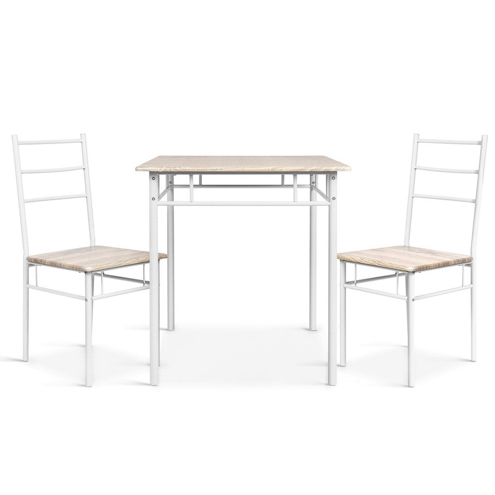 Artiss 3 Piece Dining Set featuring a natural wood finish with industrial design, including a table and two matching chairs.