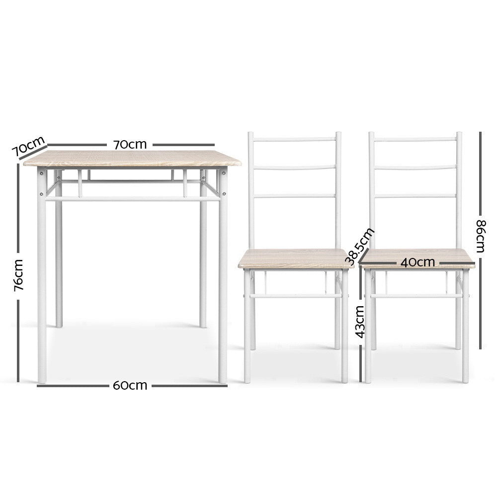 Artiss 3 Piece Dining Set featuring a natural wood finish with industrial design, including a table and two matching chairs.