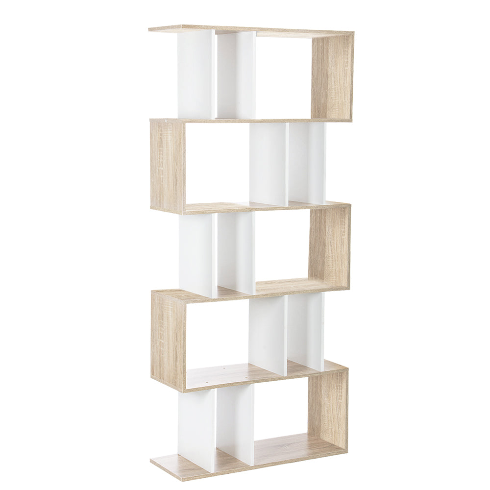 Artiss 5 Tier Display Book Storage Shelf Unit in White and Brown, showcasing five tiers for books and decor.