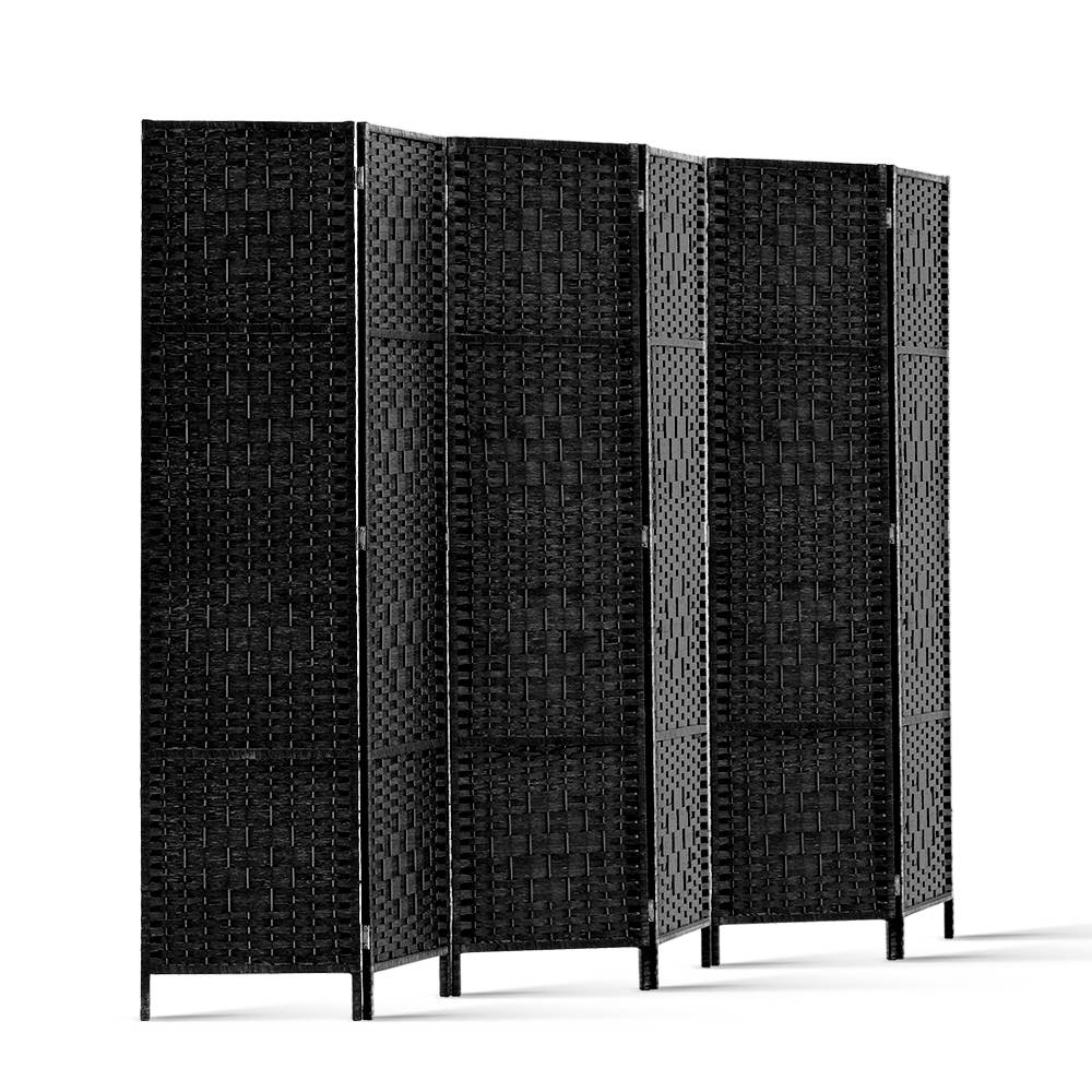 Artiss 6 Panel Room Divider in Black, showcasing solid pine wood frame and eco-friendly non-woven fabric panels, elegantly separating spaces.