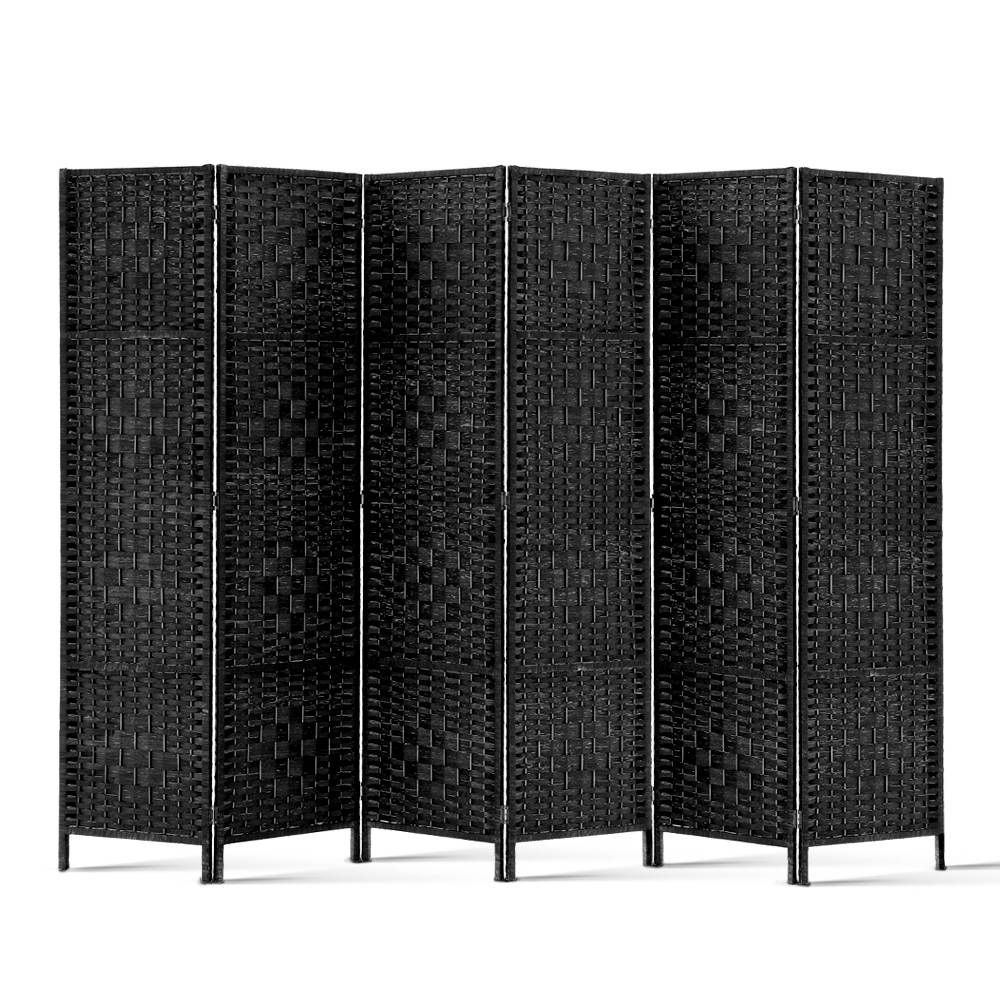 Artiss 6 Panel Room Divider in Black, showcasing solid pine wood frame and eco-friendly non-woven fabric panels, elegantly separating spaces.