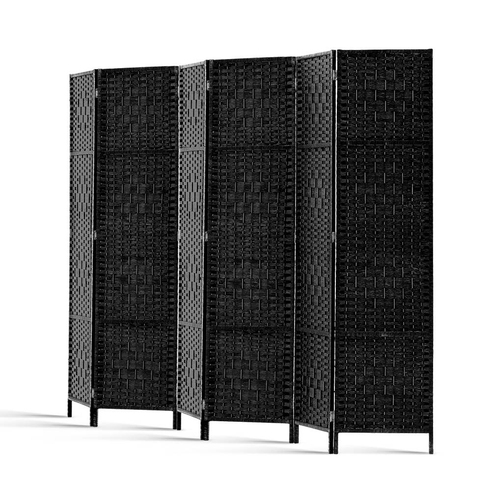 Artiss 6 Panel Room Divider in Black, showcasing solid pine wood frame and eco-friendly non-woven fabric panels, elegantly separating spaces.