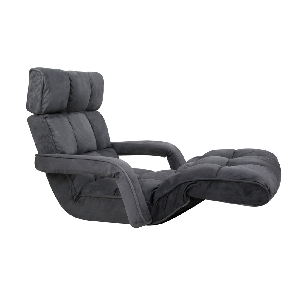 Artiss Adjustable Lounger with Arms in Charcoal, showcasing its plush padding and adjustable features for ultimate comfort.