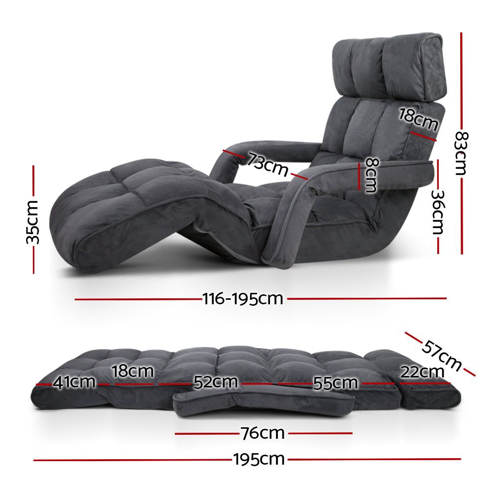 Artiss Adjustable Lounger with Arms in Charcoal, showcasing its plush padding and adjustable features for ultimate comfort.